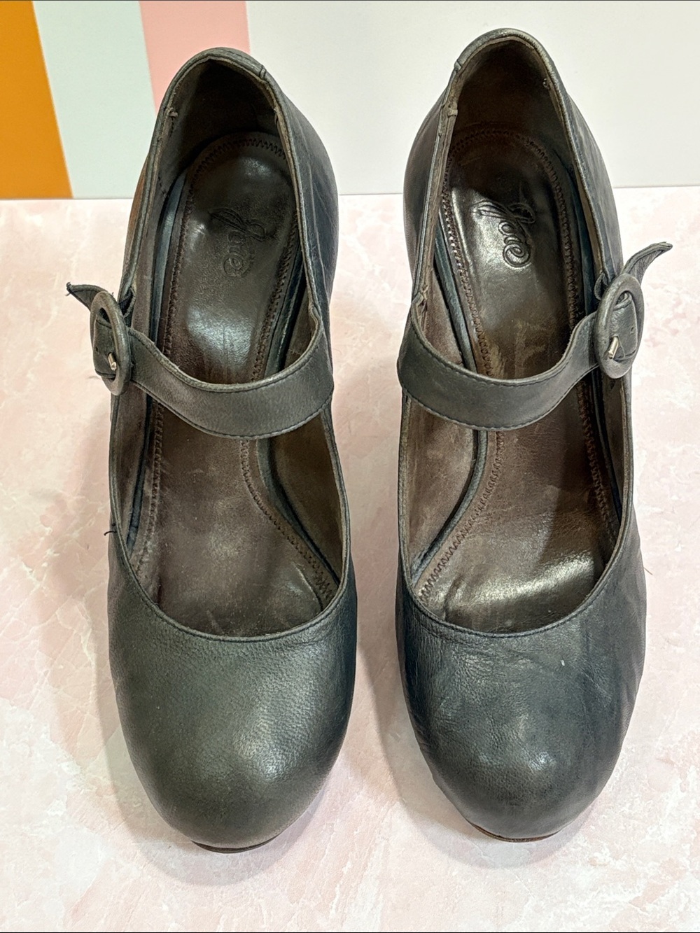 Joie Charcoal Gray Mary Jane High Block Hidden Platform Heel Pumps 38/US 8 - Picture 9 of 9